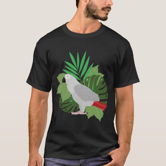 African Grey Parrot with leaves  T-shirt (Voorkant)