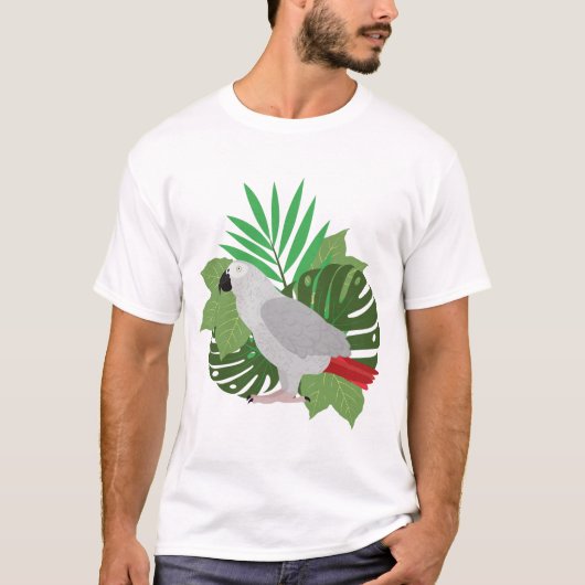 African Grey Parrot with leaves  T-shirt (Voorkant)