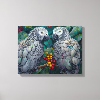African Grey Parrots Persimmon-Berry Duet  Canvas Afdruk