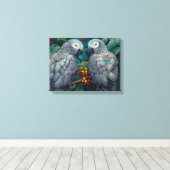 African Grey Parrots Persimmon-Berry Duet Canvas Afdruk (Insitu (Houten vloer))