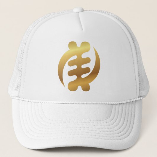 African Gye Nyame Shiny Gold Adinkra Symbol White Trucker Pet (Voorkant)
