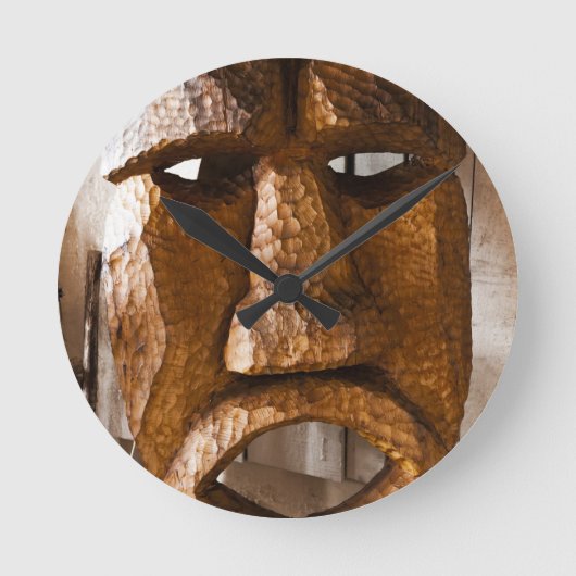 African Hand Carved Mask Ronde Klok (Voorkant)