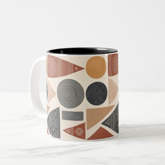 African Inspired Geometric Mug, Boho Mudcloth Patt Tweekleurige Koffiemok (Voorkant links)