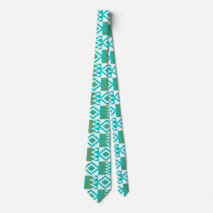 African Kente Cloth White Aqua Blauwgroen Blue Nec Stropdas