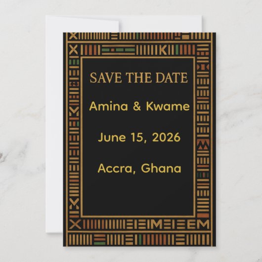 African Kente Gold Wedding Save the Date Kaart (Voorkant)