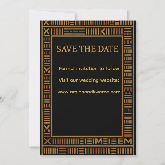 African Kente Gold Wedding Save the Date Kaart (Achterkant)