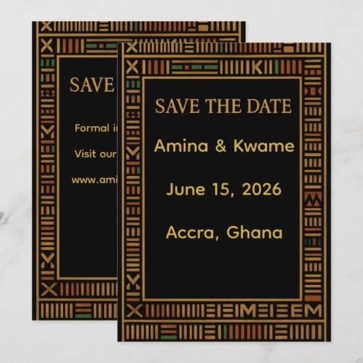 African Kente Gold Wedding Save the Date Kaart (Voorkant / Achterkant)