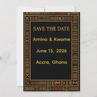 African Kente Gold Wedding Save the Date Kaart
