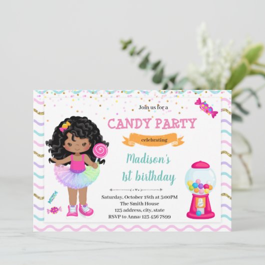 African kind Candyland uitnodiging (Staand voorkant)