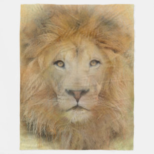 African Lion Wildlife Waterverf Portrait Fleece Deken