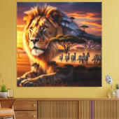 African Lion & Zebra Sunset Canvas Art (Insitu (Woonkamer))