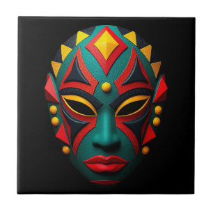 African Mask Ceramic Tegel Tegeltje