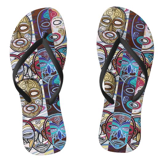 African Masks V2 Teenslippers (Voetbed)