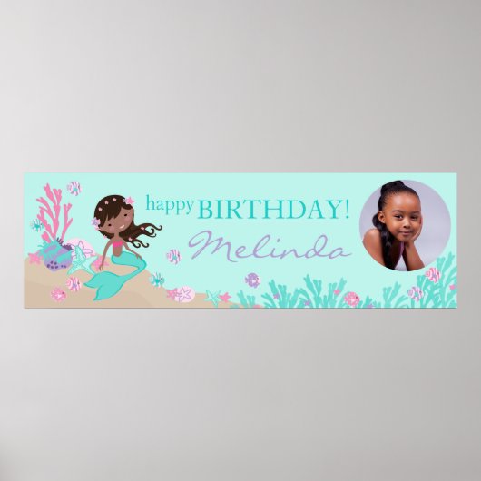 African Mermaid Birthday Banner Poster (Voorkant)