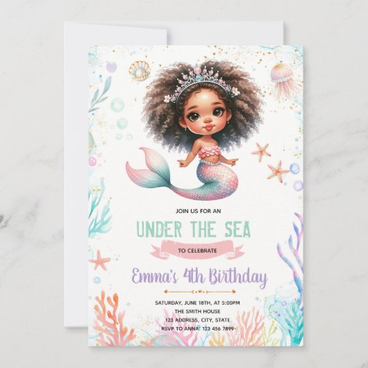 African Mermaid Birthday Invitation Kaart (Voorkant)