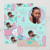 African Mermaid Fourth Birthday Invitation Kaart (Voorkant / Achterkant)