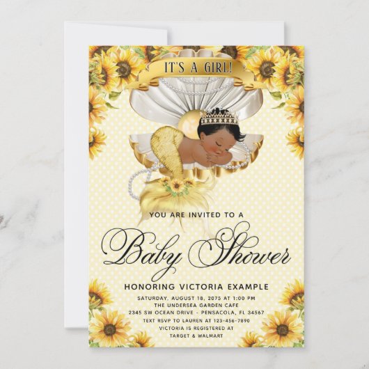African Mermaid Sunflower Baby shower Invitation Kaart (Voorkant)