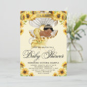 African Mermaid Sunflower Baby shower Invitation Kaart (Staand voorkant)