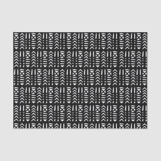 African Mud Cloth MC3 White op zwart Tissuepapier (Voorkant)