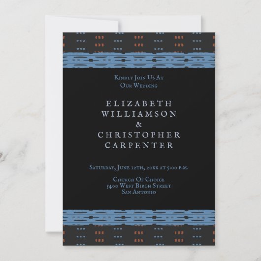 African Mudcloth Blue Black Wedding Kaart (Voorkant)