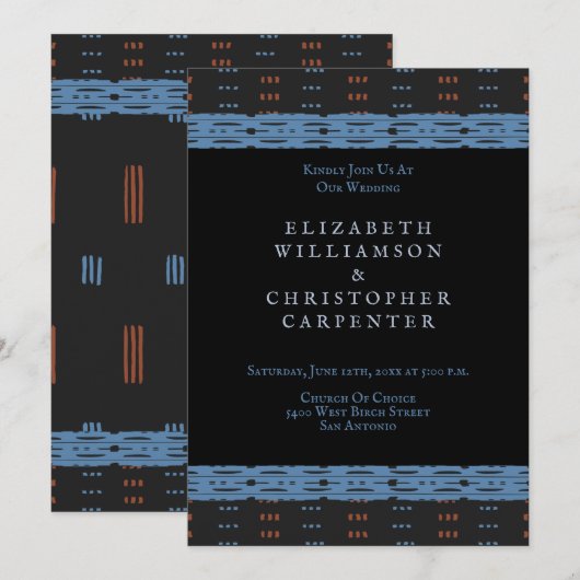 African Mudcloth Blue Black Wedding Kaart (Voorkant / Achterkant)