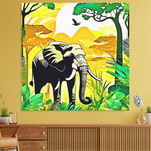 African Oerwoud Elephant Art Design Canvas Afdruk