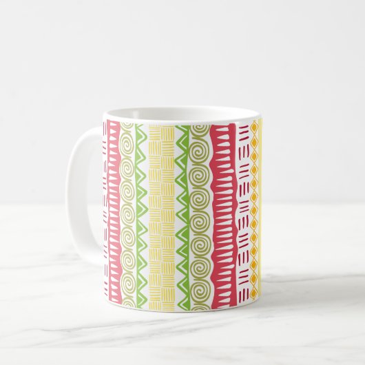 African Pattern Ceramic Coffee Mok Fruitkleuren (Voorkant links)