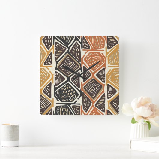 African Pattern Wall Clock Vierkante Klok (Huis)