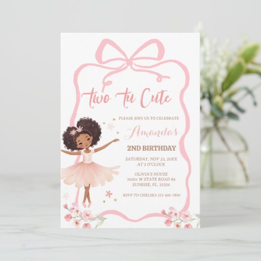 African Pink Ballerina Two Tu Schattige 2e verjaar Kaart (Staand voorkant)