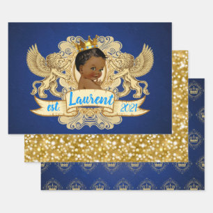 African Prince Royal Blue & Gold Glitter Fancy Inpakpapier Vel