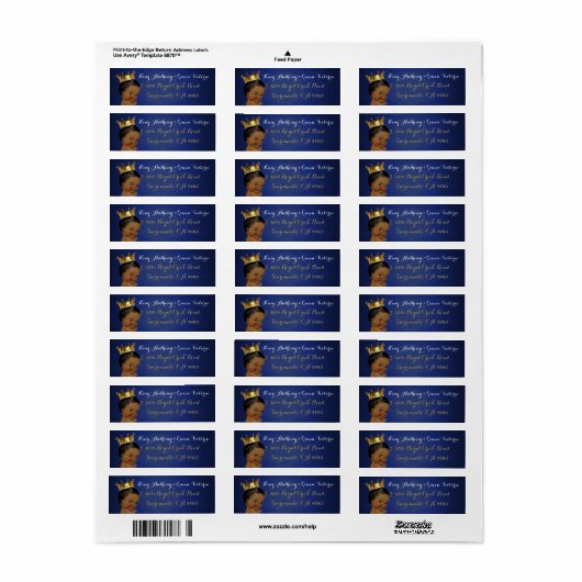 African Prince Royal Blue & Gold Mailing Labels (Full Sheet)