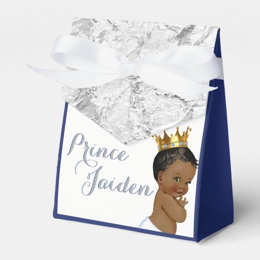 African Prince Royal Blue|Zilver FANCY Baby shower Bedankdoosjes (Voorkant Zijde)