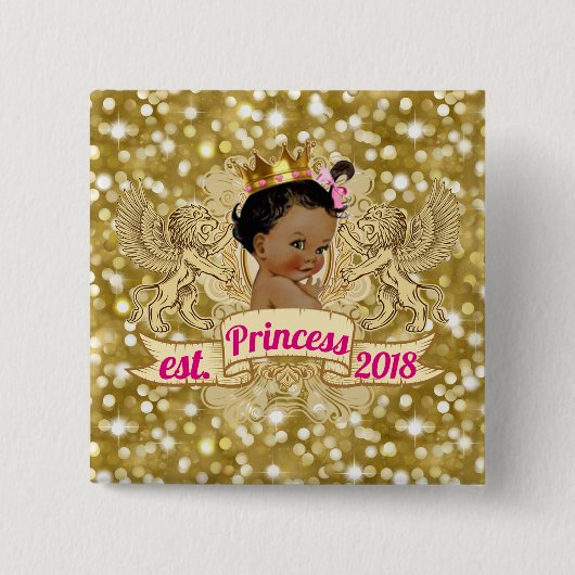African Princess|Gold Glitter Baby Shower Button (Voorkant)