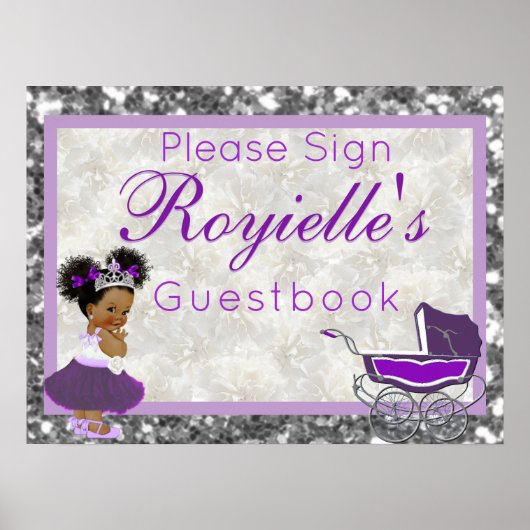 African Princess|Paars & Silver Glitter Guestbook Poster (Voorkant)