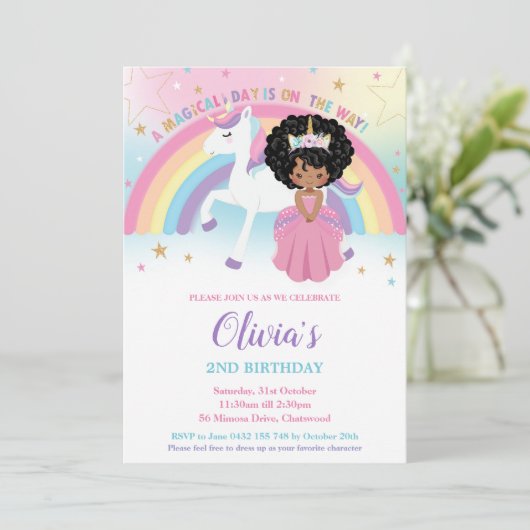 African Princess Unicorn Birthday Party Rainbow Kaart (Staand voorkant)