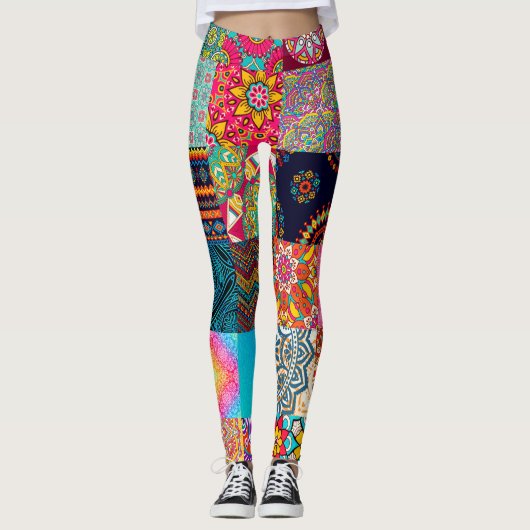 African Print Patchwork Kleurrijke Leggings (Voorkant)
