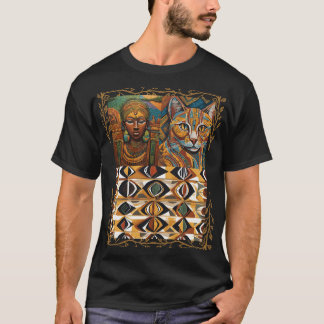 African Queen & Cat Geometric Tribal Art Tee T-shirt