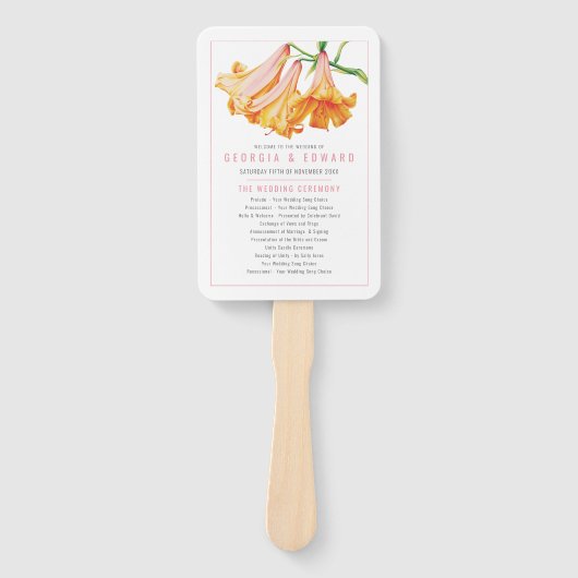 African Queen Lily waterverf bruiloft programma Handwaaier (Voorkant)