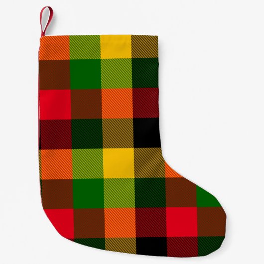  African Rasta Reggae Colours Plaid Pattern Design Kleine Kerstsok (Voorkant)