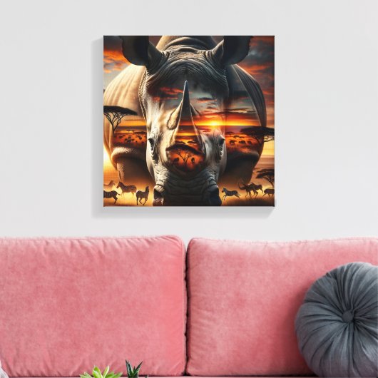 African Rhino Bushveld Sunset canvas (Insitu (Woonkamer))