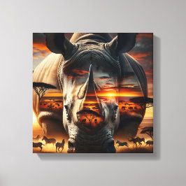 African Rhino Bushveld Sunset canvas Afdruk