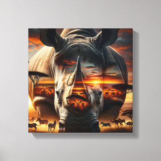 African Rhino Bushveld Sunset canvas Afdruk