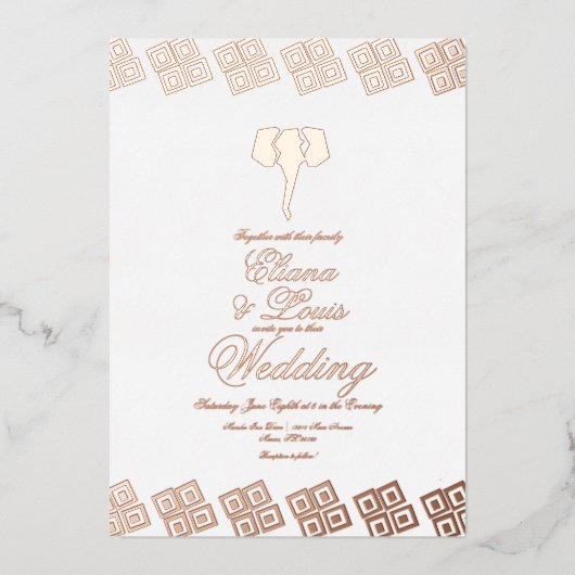 African Roos Gold Ankara Weddenschap geperst Folie Uitnodiging (Voorkant)