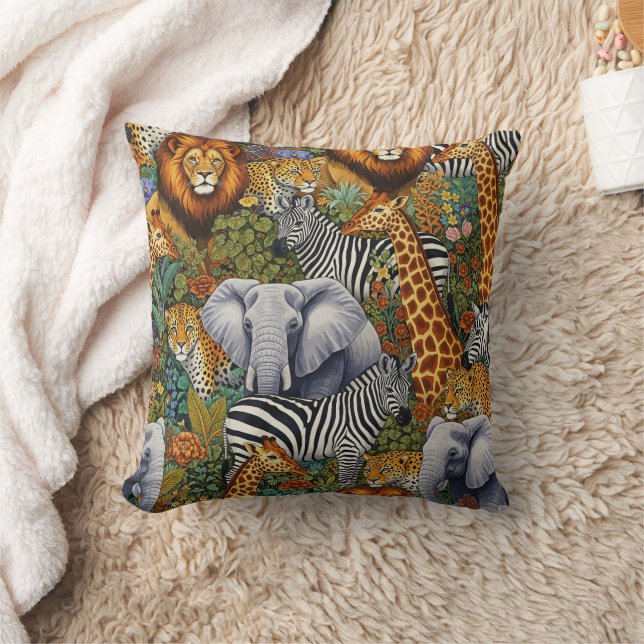 AFRICAN SAFARI ANIMALS Throw Pillow Kussen (Deken)