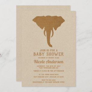 African Safari Brown Elephant  Baby shower Kaart