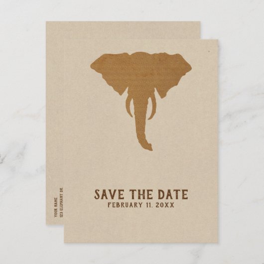 African Safari Elephant Bewaar de Datum Aankondigingskaart (Voorkant / Achterkant)