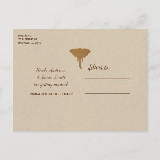 African Safari  Elephant Bewaar de Datum Aankondigingskaart (Achterkant)