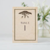 African Safari Giraffes Tree Weddenable Table Numb Kaart (Staand voorkant)