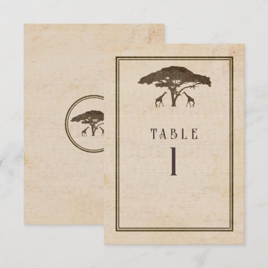 African Safari Giraffes Tree Weddenable Table Numb Kaart (Voorkant / Achterkant)