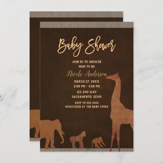 African Safari Oerwoud Zoo Animals Baby shower Kaart (Voorkant / Achterkant)